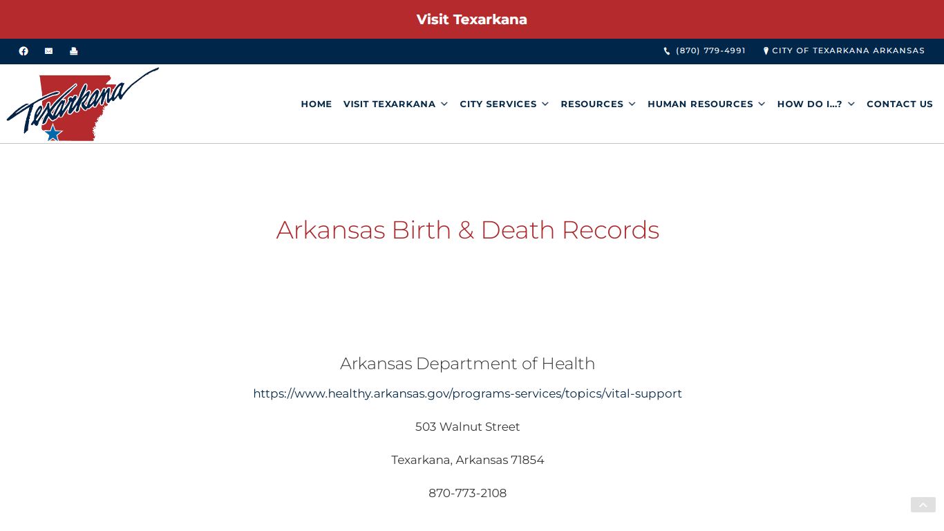 Birth & Death Records | City of Texarkana Arkansas